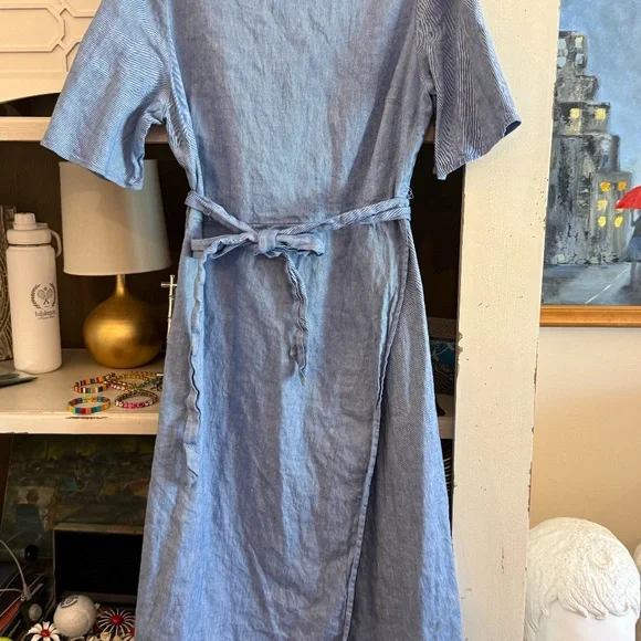 St. John sz 10 Linen blend midi dress boatneck belted - Picture 3 of 5